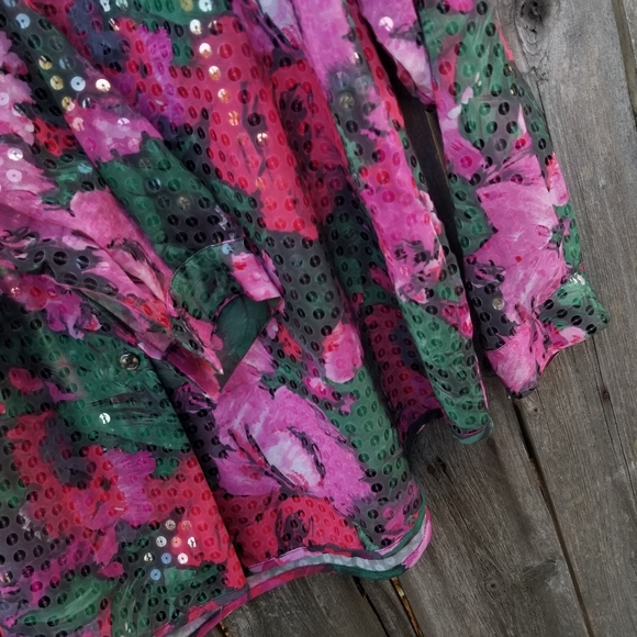 Vintage Sequins Blouse Sze M 2 Pink Red Gra - Picture 10 of 12